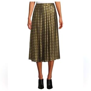MICHAEL Michael Kors, golden and black, zigzag print, pleated midi skirt.